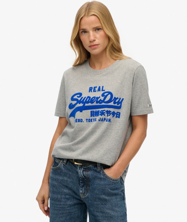 Women's Vintage Logo Flock T-shirt / Marl - Size: 12 - Superdry - Modalova