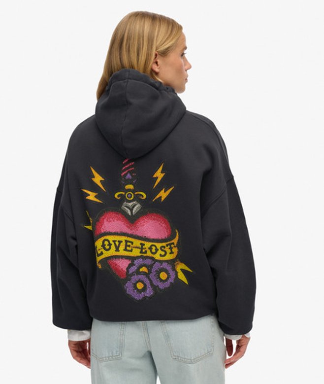 Old School Tattoo Oversized Hoodie met Rits Dark Grey Grootte: 42 afbeelding
