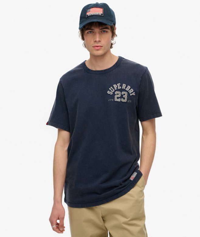 Vintage Athletic T-shirt met Korte Mouwen Blauw Grootte: S afbeelding