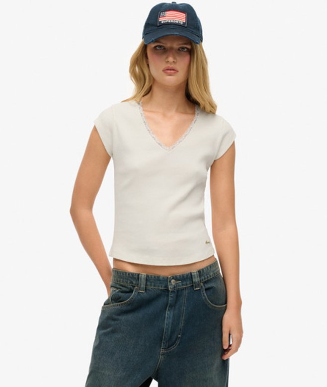 Superdry Women's Essential Lace Trim Top White / Off White
