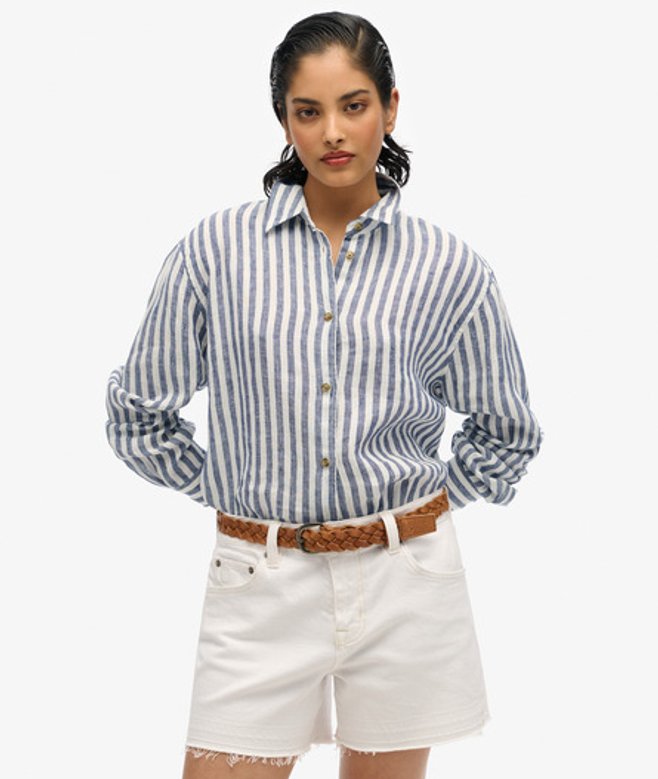 Casual Boyfriend Overhemd van Linnen Blauw Grootte: 38 afbeelding