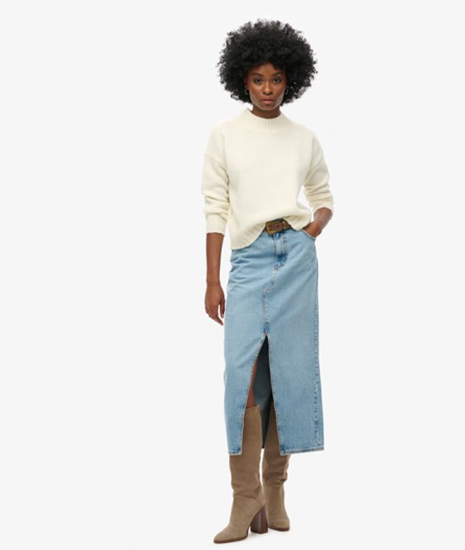 Denim Maxirok met Split Blauw Grootte: 28 afbeelding