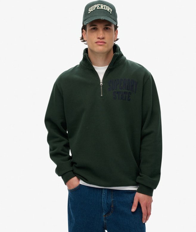 Vintage Athletic Trui met Halve Rits Green Grootte: L afbeelding