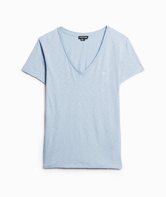 Superdry Women's Slub Embroidered V-Neck T-Shirt Blue / Forever Blue
