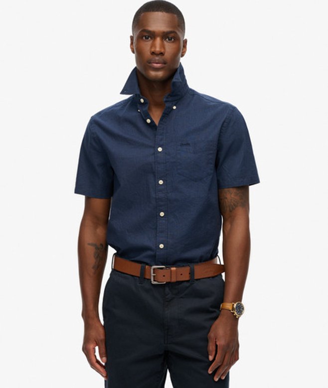 City Overhemd van Katoen en Linnen met Korte Mouwen Blauw Grootte: L afbeelding