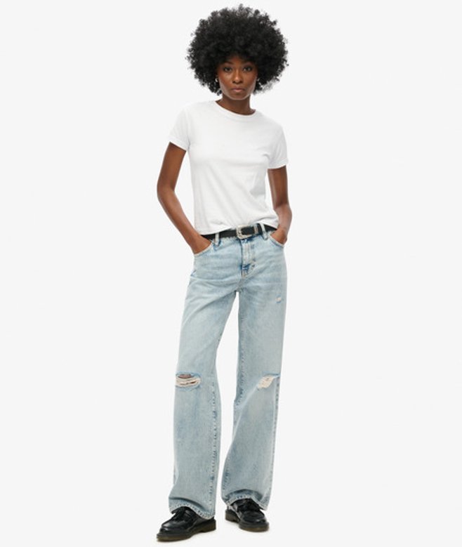 Jeans van Biologisch Katoen met Halfhoge Taille en Wijde Pijpen Lichtblauw Grootte: 26/32 afbeelding