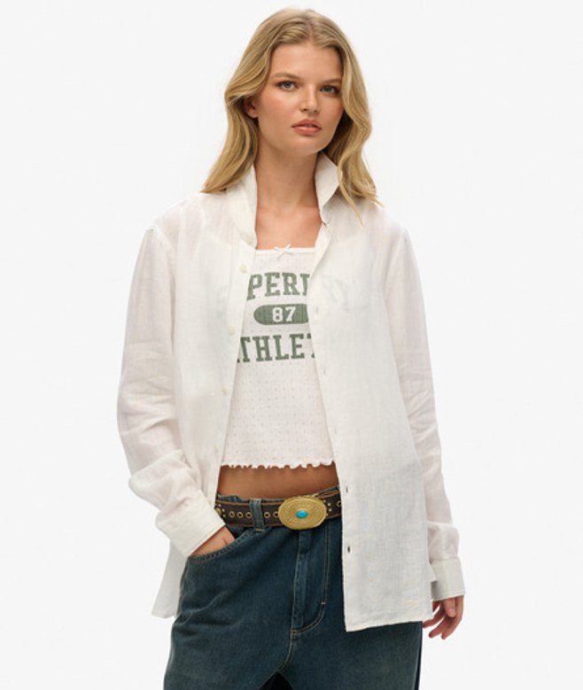 Superdry Women's Oversized Embroidered Vacation Linen Shirt White / Optic