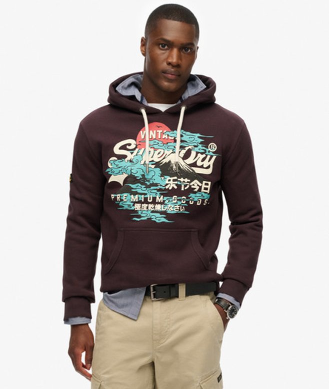 Superdry Vintage Logo Hoodie met Grafische Print in Japanse Stijl Paars
