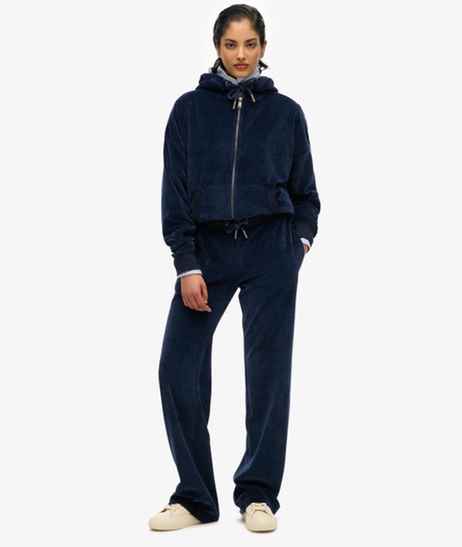 Velours Joggingbroek met Wijde Pijpen Blauw Grootte: 38 afbeelding