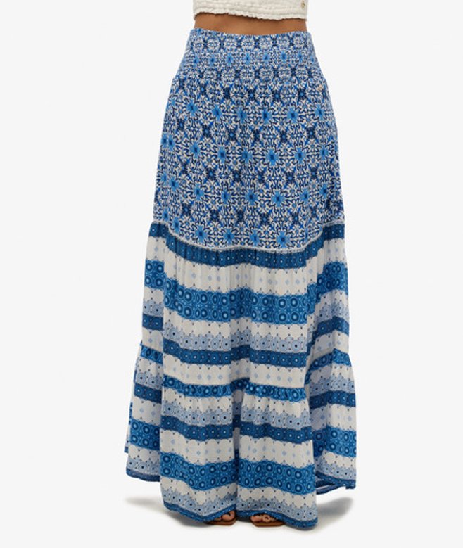 Maxirok met Print Blauw Grootte: 44 afbeelding