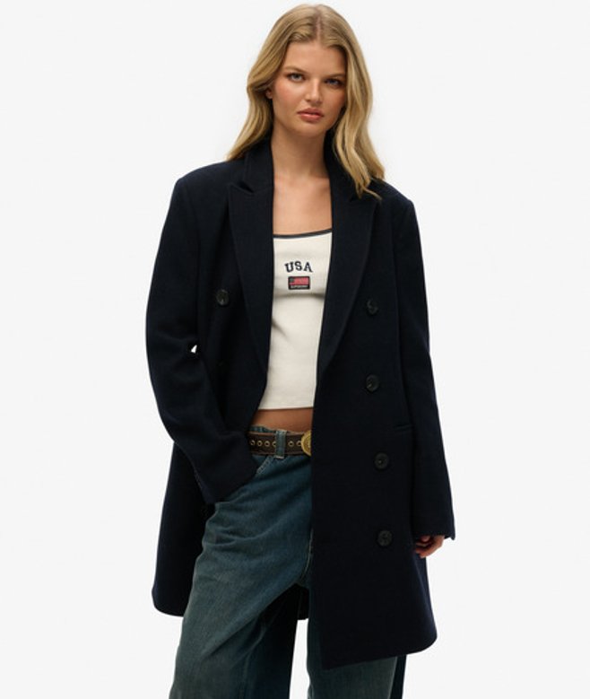 Superdry Women's The Merchant Store - Oversized Town Coat Navy