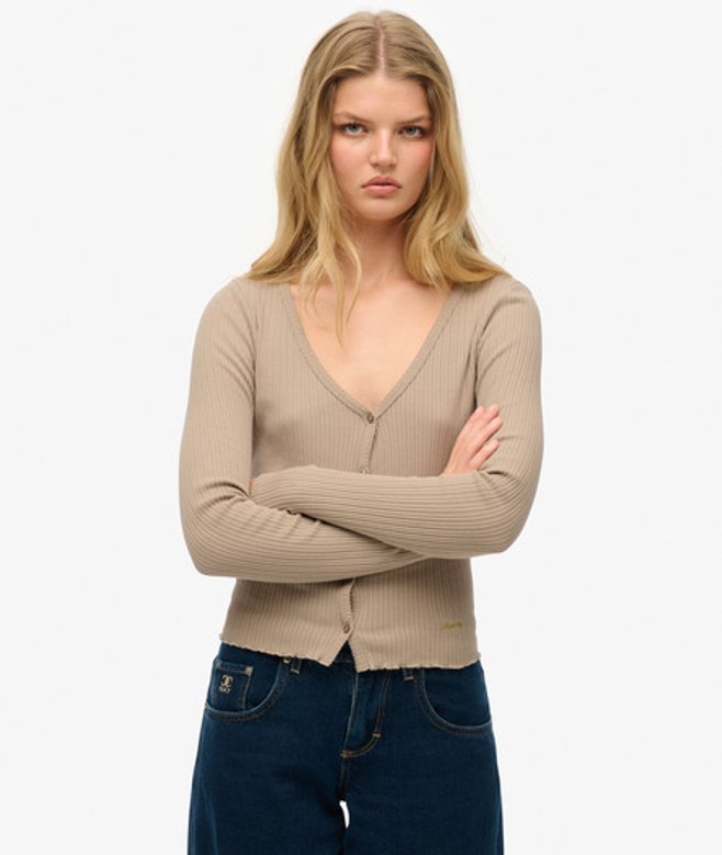 Essential top met Knopen en Lange Mouwen