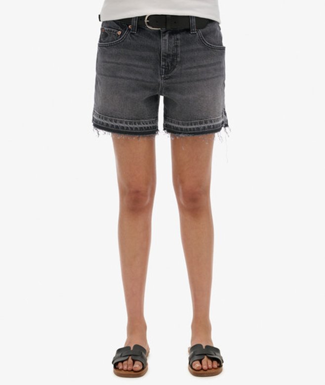 Superdry Women's Mid Rise Cut Off Shorts Black / Roseland Washed Black