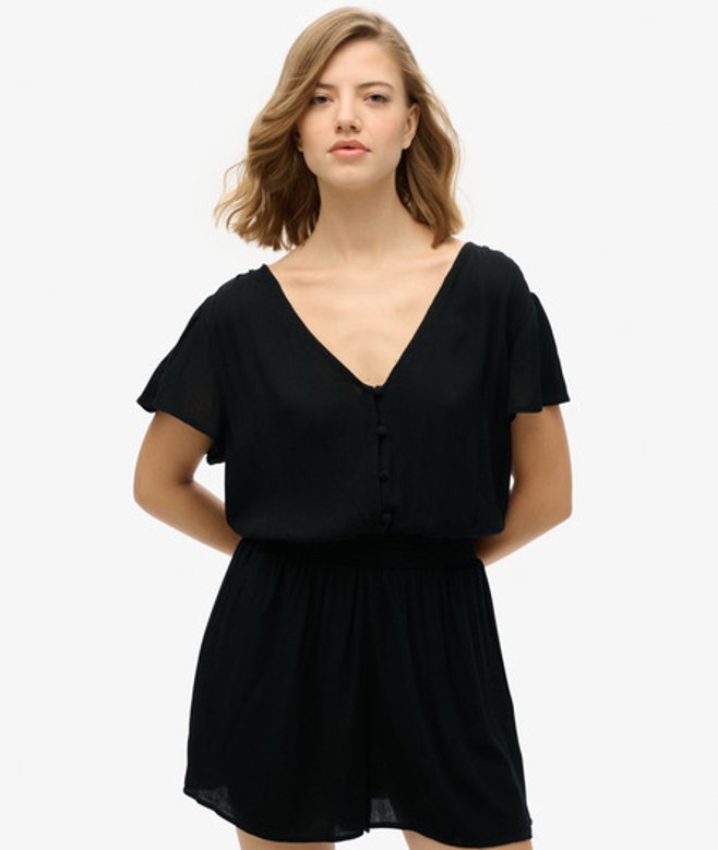 Superdry Playsuit met Print en Korte Mouwen Black