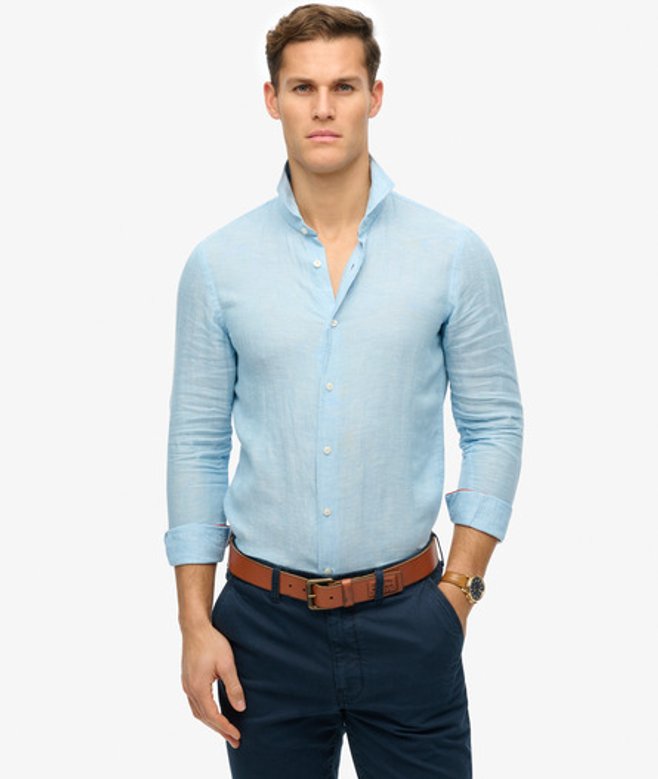 Linnen Vakantie-overhemd met Lange Mouwen Blue Grootte: M afbeelding