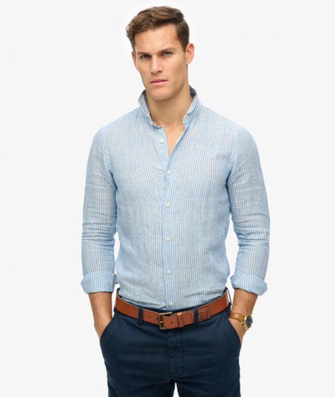 Superdry Linnen Vakantie-overhemd met Lange Mouwen Blue