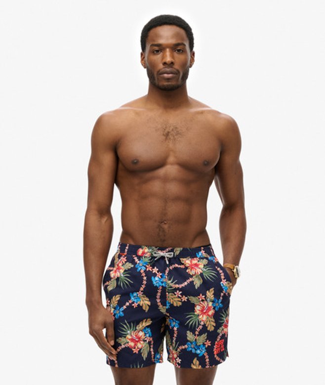 Superdry Men's Hawaiian Print 16-Inch Swim Shorts Navy / Tropical Chain Navy