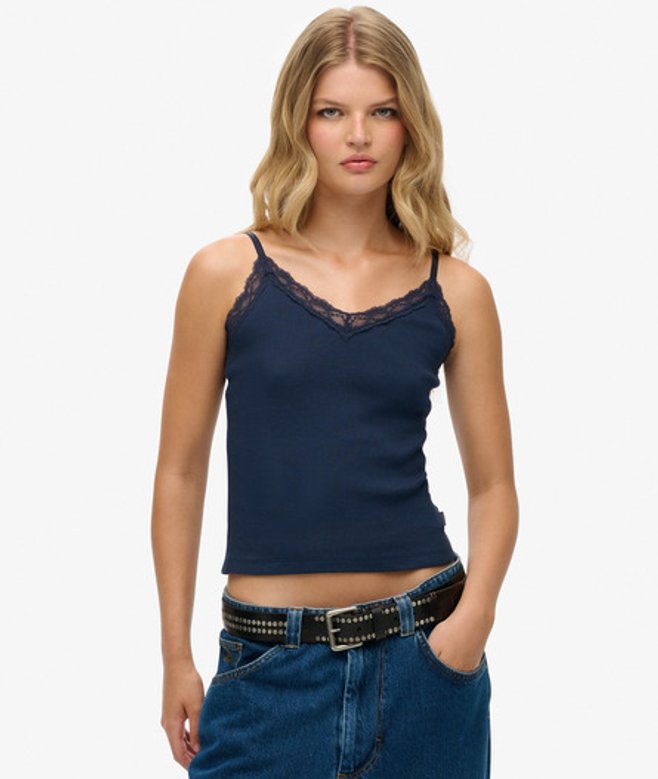 Superdry Women's Essential Lace Trim Cami Top Navy / Richest Navy