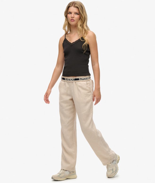 Linnen Broek met Trekkoord Beige Grootte: 38 afbeelding