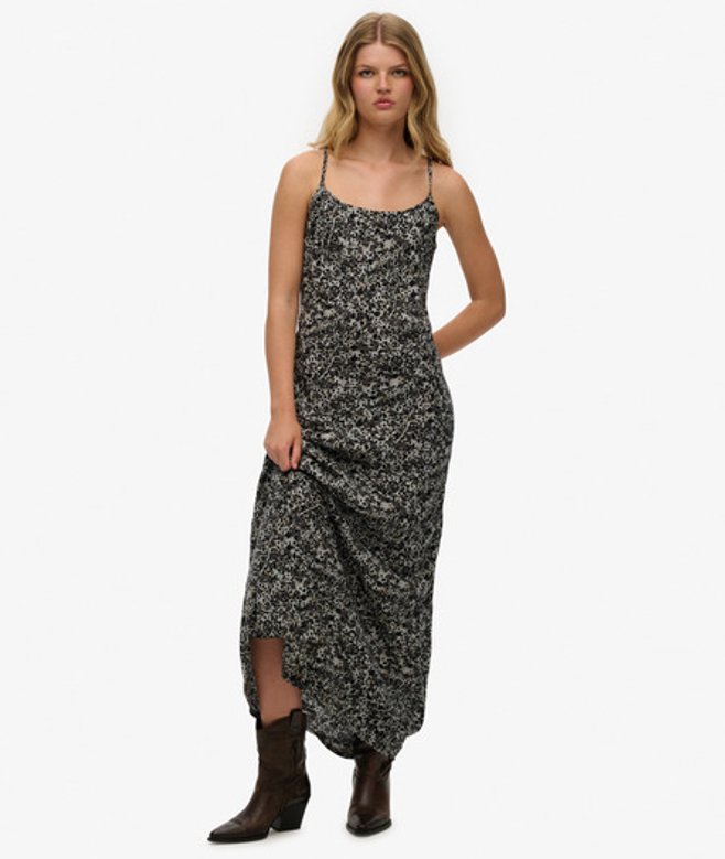 Maxi-slipdress met Schuine Snede Grey Grootte: 40 afbeelding