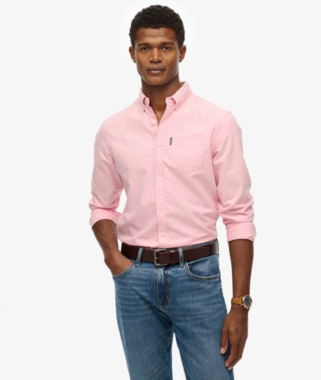 Superdry Essentials Oxford-overhemd met Lange Mouwen Pink