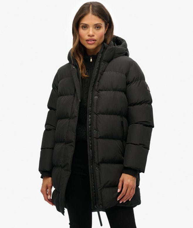 Superdry Sports Halflange Pufferjas met Capuchon Black