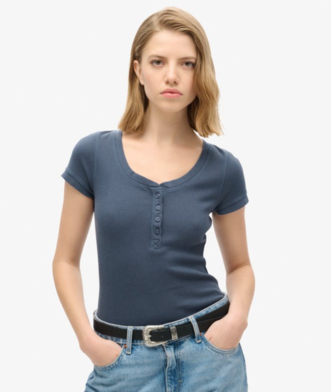 Essential Buttondown top met Korte Mouwen Blauw Grootte: 36 afbeelding