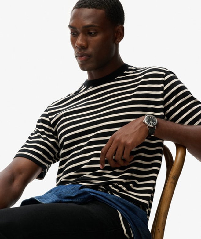 The Merchant Store - Gestreept T-shirt Light Grey Grootte: L afbeelding