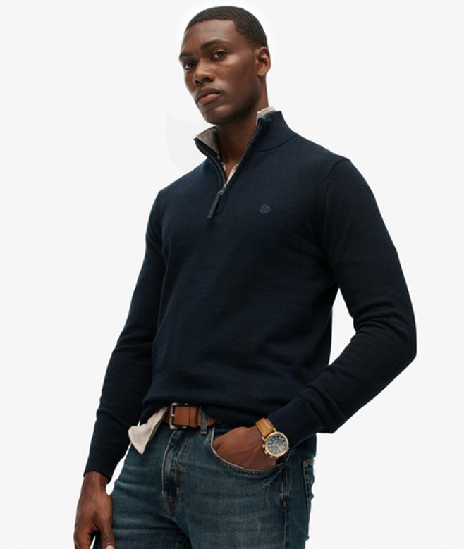 Essentials Katoenen Halve Rits Trui Blauw Grootte: Xxl afbeelding