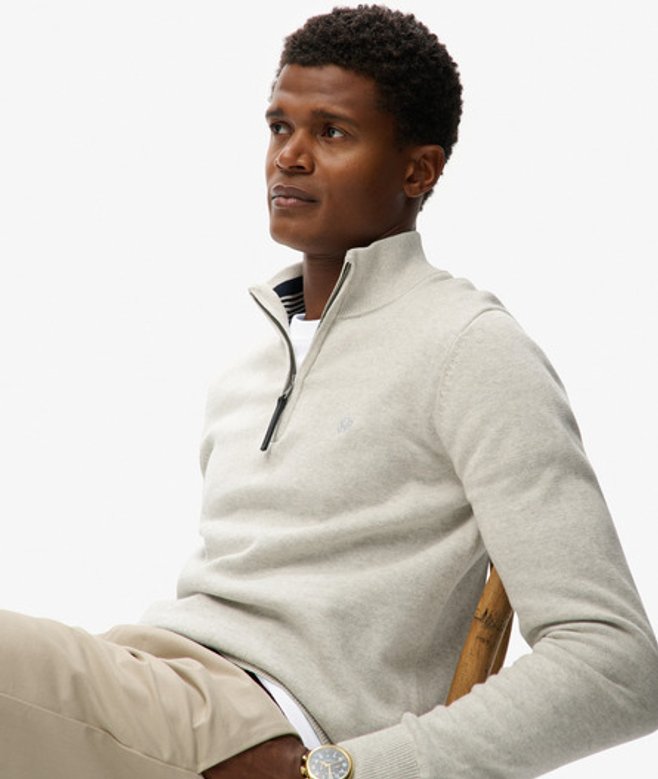 Essentials Katoenen Halve Rits Trui Light Grey Grootte: M afbeelding