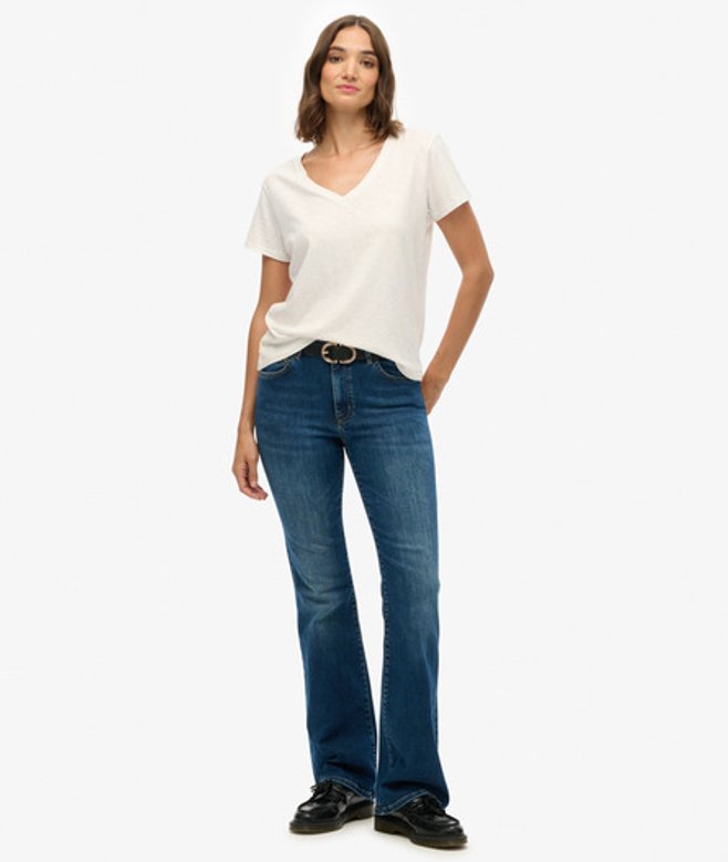 Jeans van Biologisch Katoen met Halfhoge Taille en Uitlopende Pijpen Blue Grootte: 26/32 afbeelding