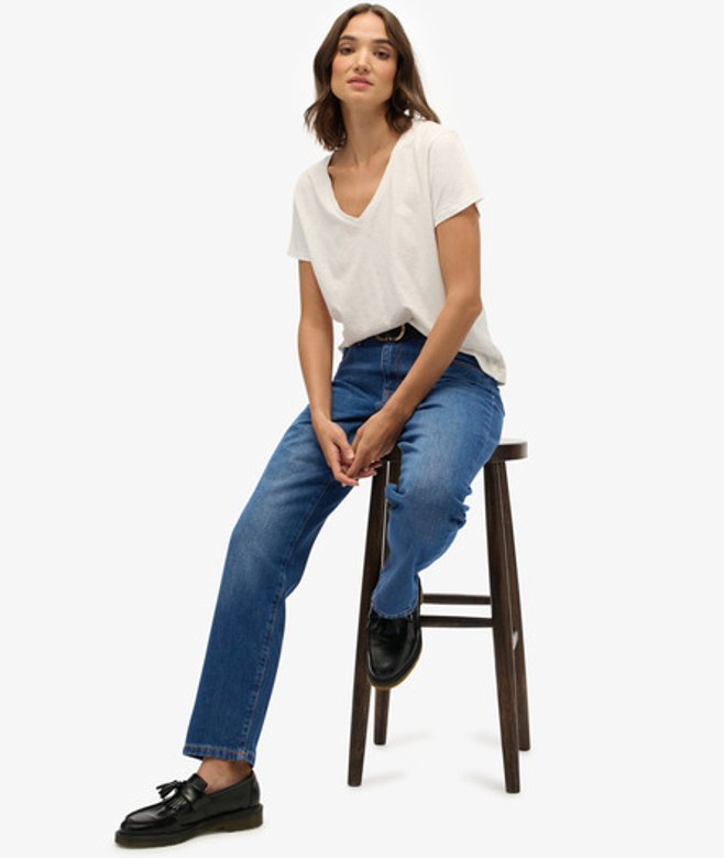 Rechte Jeans van Biologisch Katoen met Halfhoge Taille Blue Grootte: 32/30 afbeelding