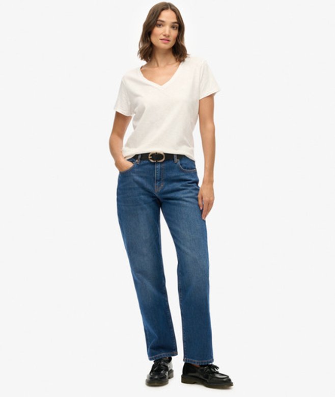 Rechte Jeans van Biologisch Katoen met Halfhoge Taille Blue Grootte: 32/30 afbeelding