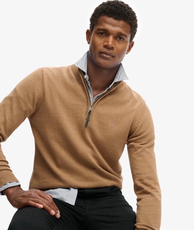 Essentials Katoenen Halve Rits Trui Brown Grootte: L afbeelding