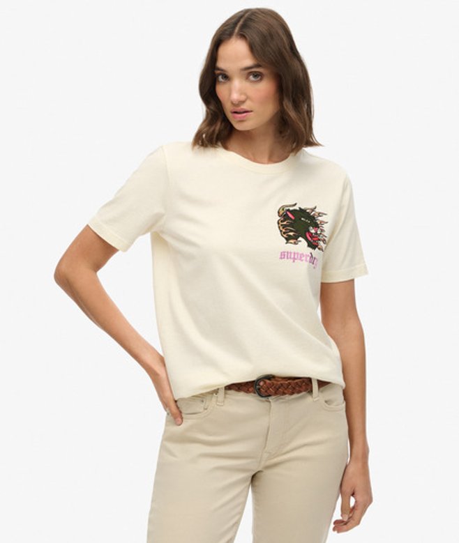 Old School Tattoo T-shirt met Relaxte Pasvorm Crème Grootte: 42 afbeelding