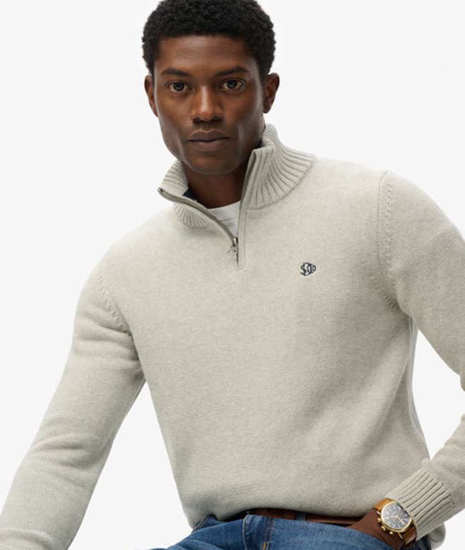 Katoenen Gebreide Trui met Halve Rits Grey Grootte: L afbeelding