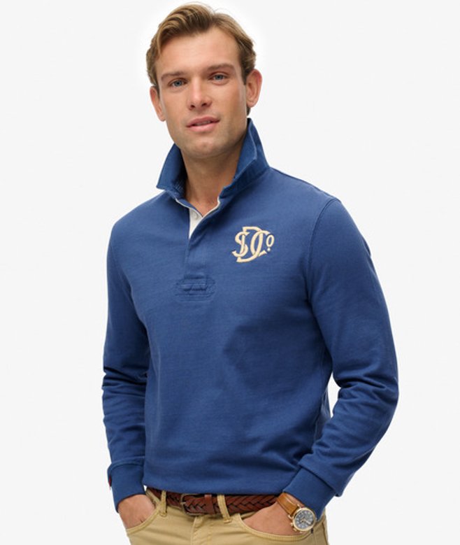 Vintage Athletic Rugbyshirt Blue Grootte: S afbeelding