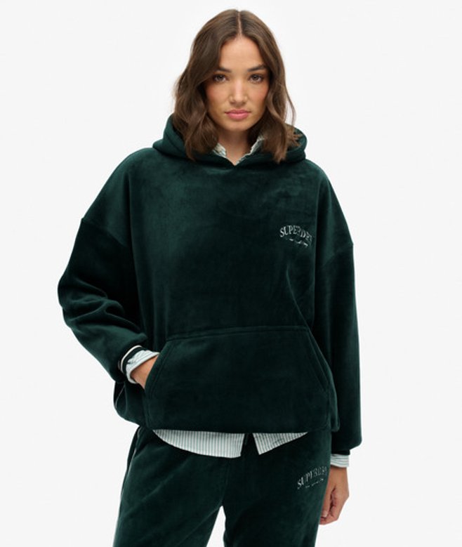 Superdry Country Club Velour Relaxed Hoodie Green
