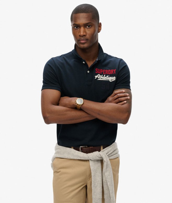 Superdry Herren Klassisches Poloshirt mit Applikation Navy - Größe: L