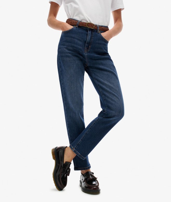Mom-jeans van Biologisch Katoen met Hoge Taille Blue Grootte: 32/30 afbeelding