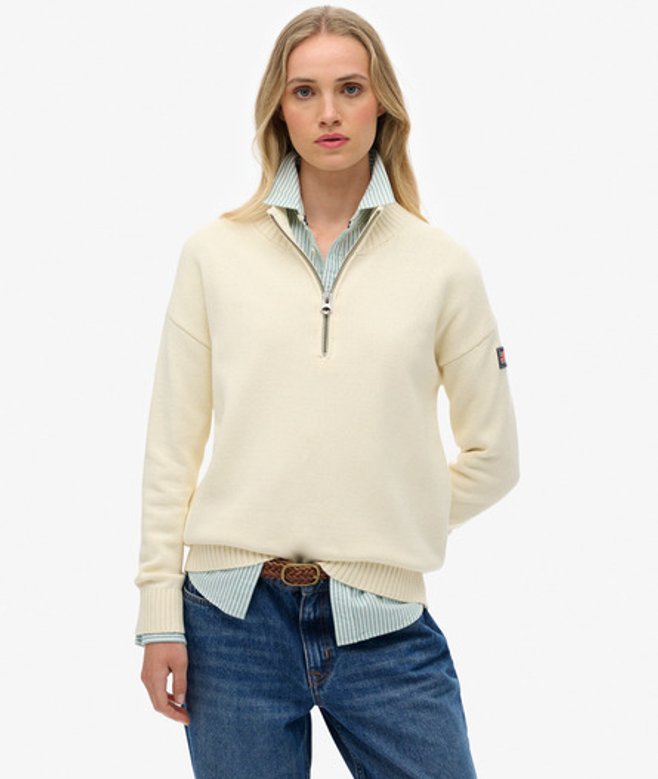 Damen Lässiger Strickpullover mit Halblangem Reißverschluss - Größe: 38 - Superdry - Modalova