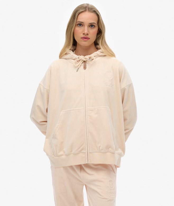 Superdry Country Club Velours Hoodie met Rits Pink