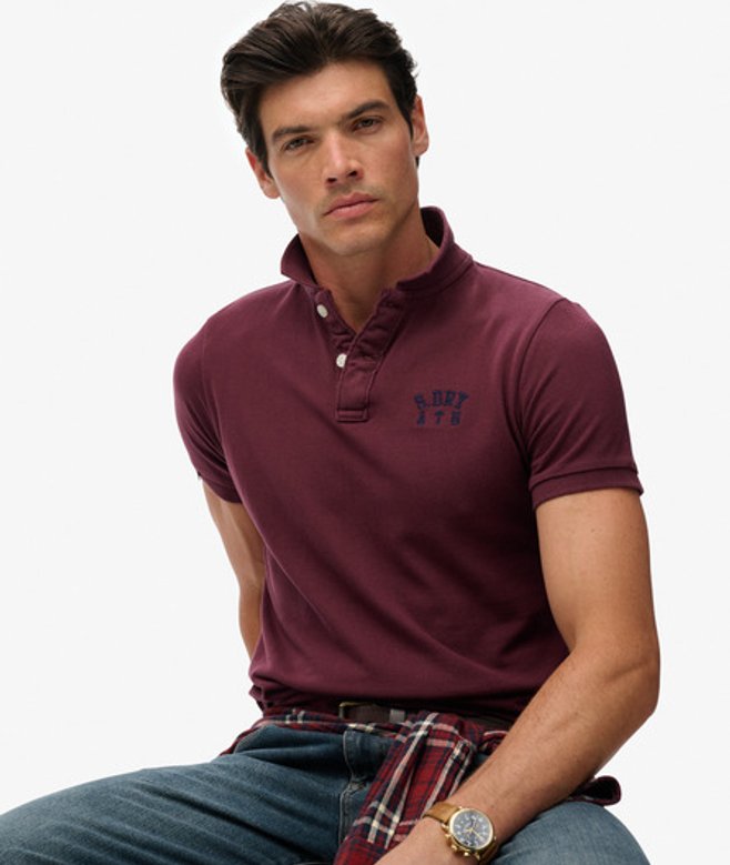 Vintage Athletic Poloshirt met Borduursel Red Grootte: M afbeelding