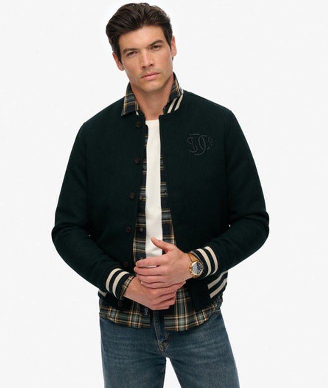 Superdry Bomberjack van wol met Varsity-monogram Green
