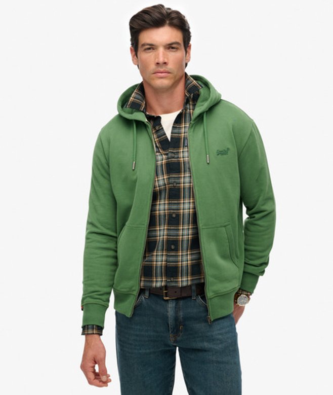 Superdry Essential Logo Hoodie met Rits Green