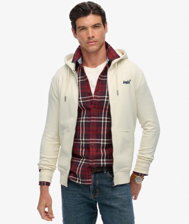 Superdry Essential Logo Hoodie met Rits Crème