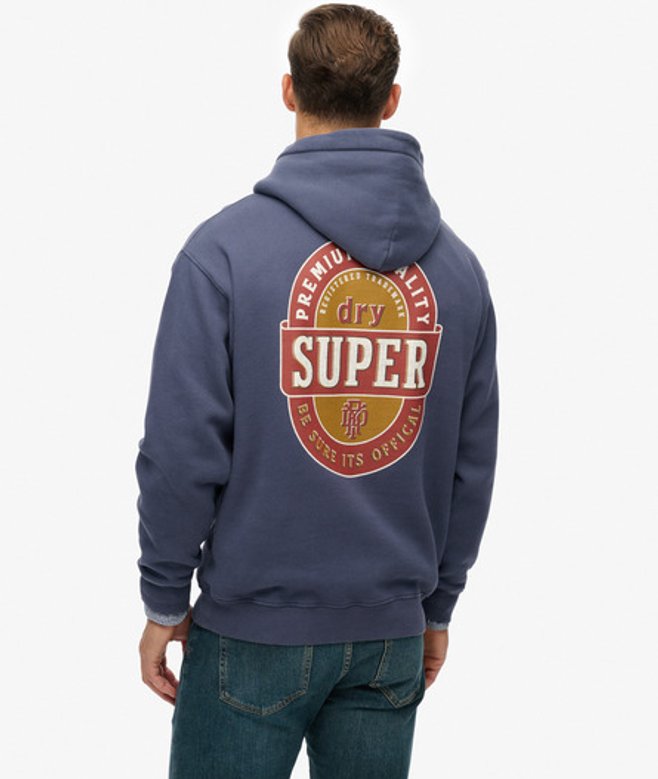 Superdry Tap Room Oversized Hoodie Blauw