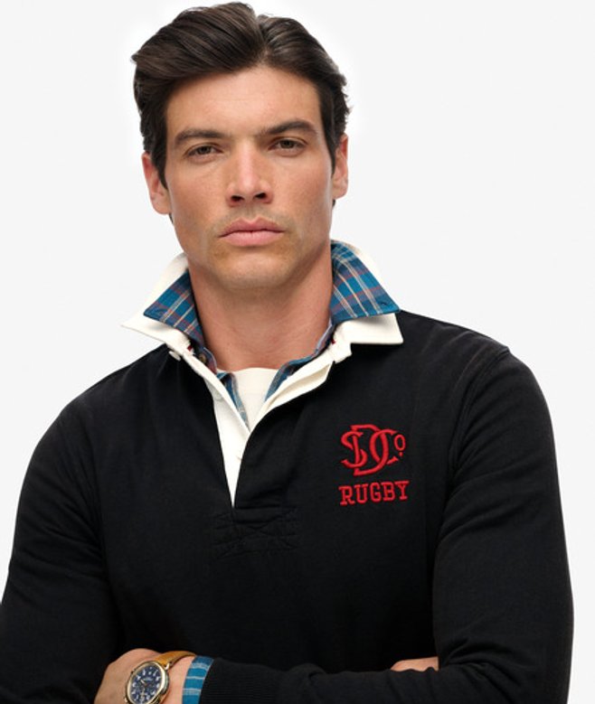 Vintage Athletic Jersey Rugbyshirt Blauw Grootte: M afbeelding