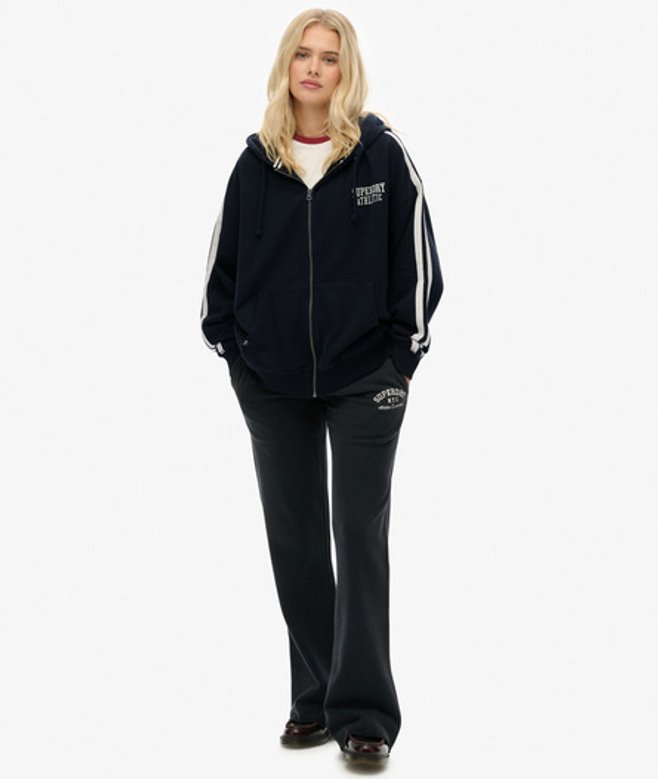 Superdry Athletic Joggingbroek met Wijde Pijpen en Borduursel Blauw