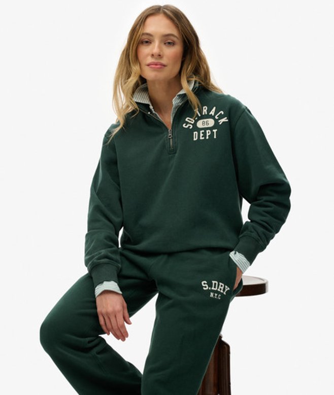 Superdry Athletic Essentials Sweatshirt met Applicatie en Halve Rits Green